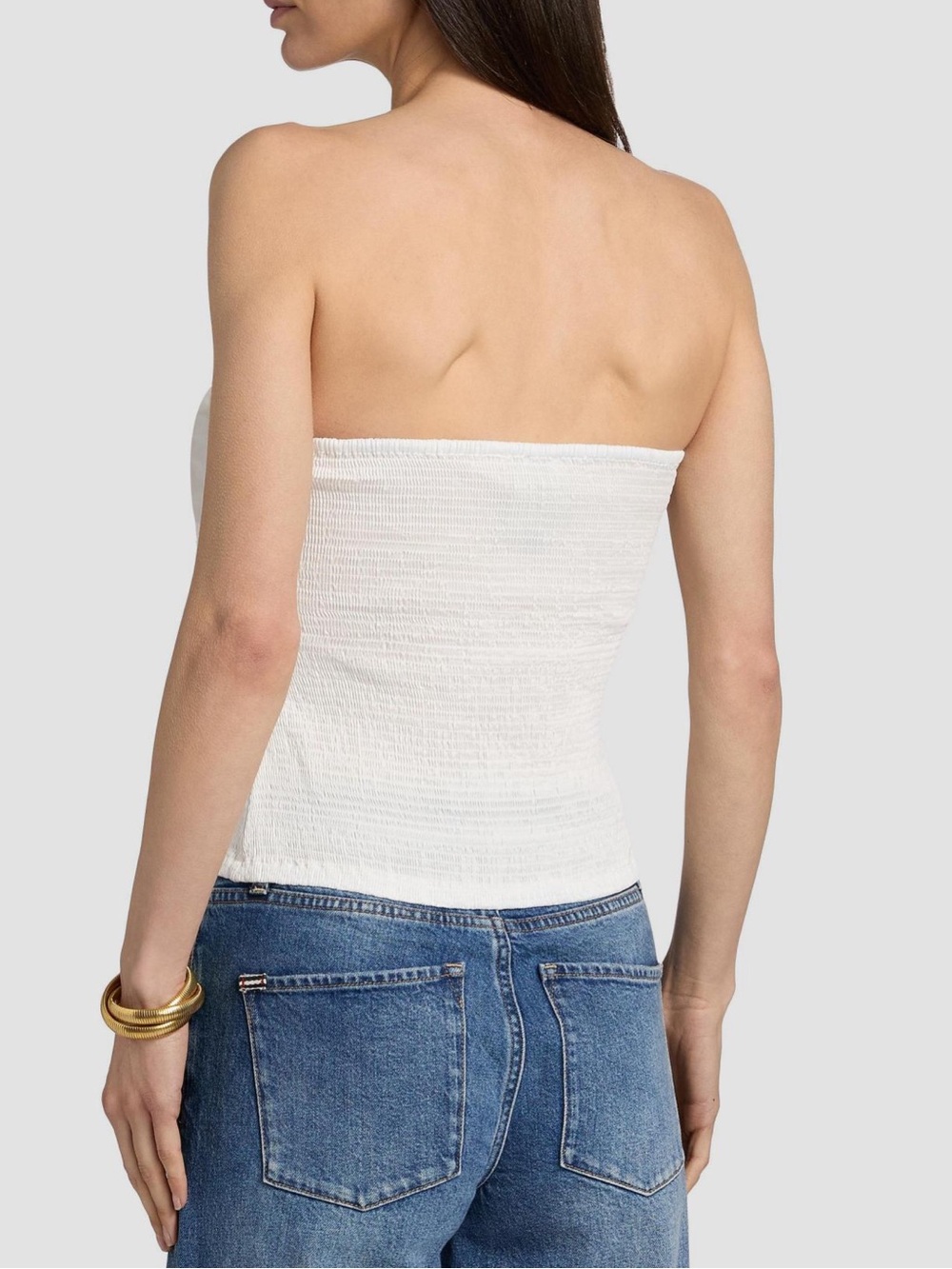 FARM Rio White Smocked Ruffled Strapless Top - Picture 3 of 8